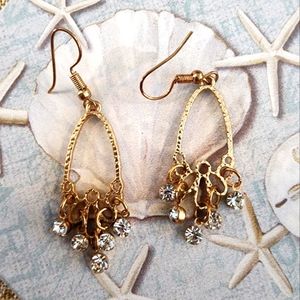 Golden Rhinestone Dangle Earrings